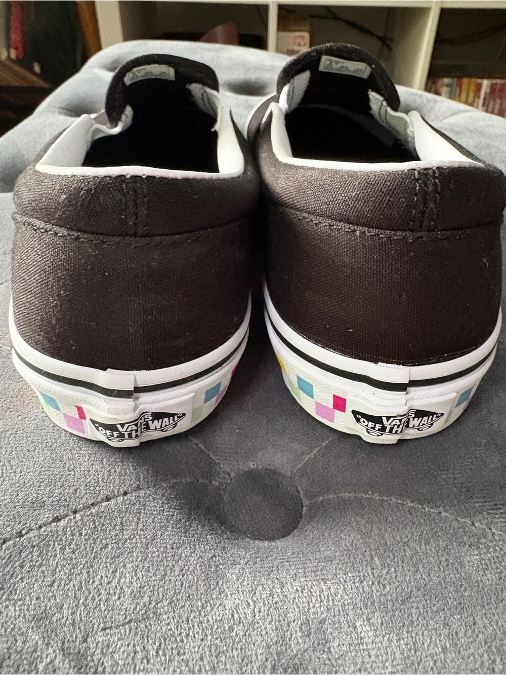 NWOT Vans Black Slip-On Sneakers with Colorful Trim - Picture 3 of 5